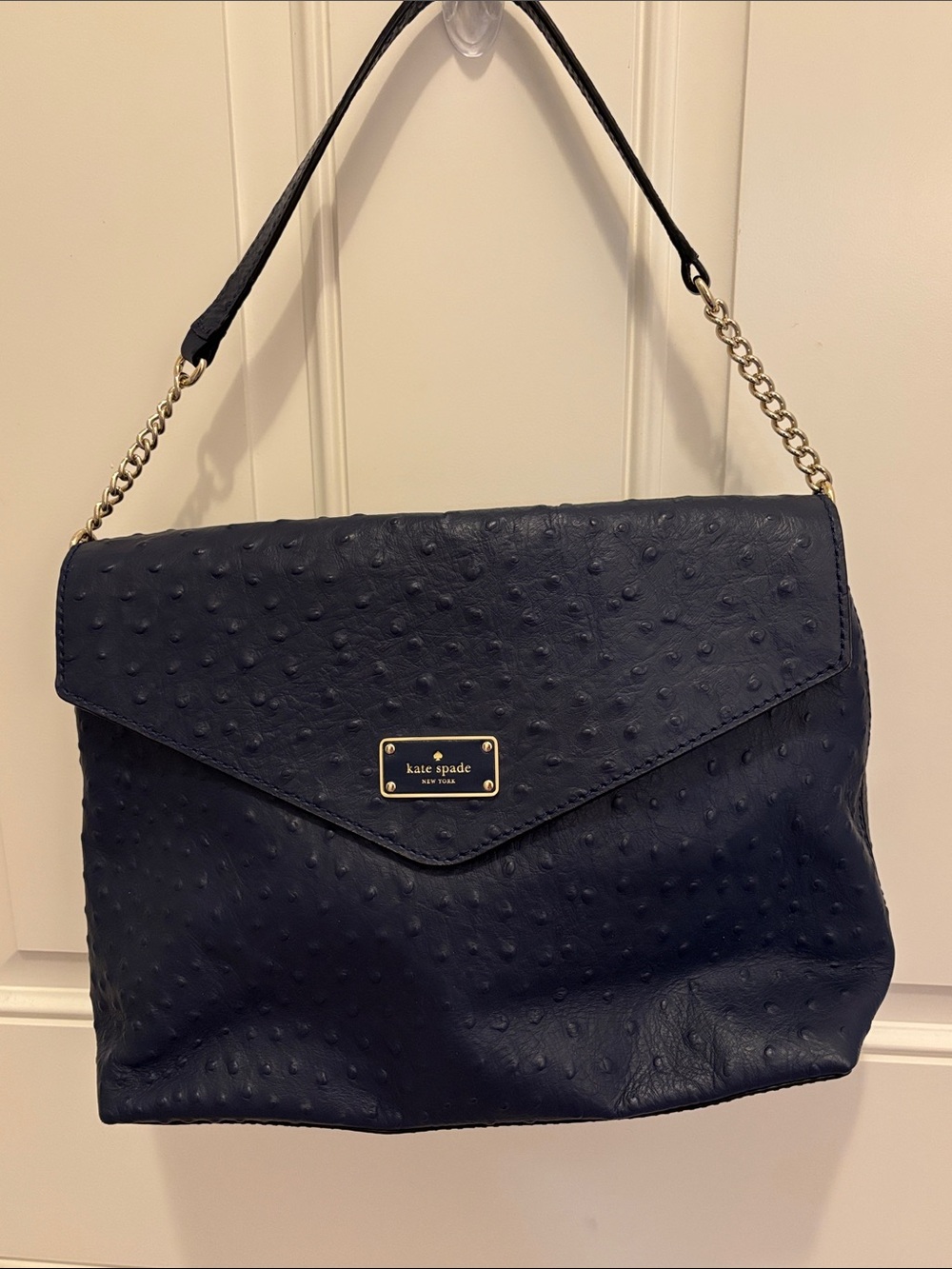kate spade Navy Textured Envelope Shoulder Bag with Gold Chain